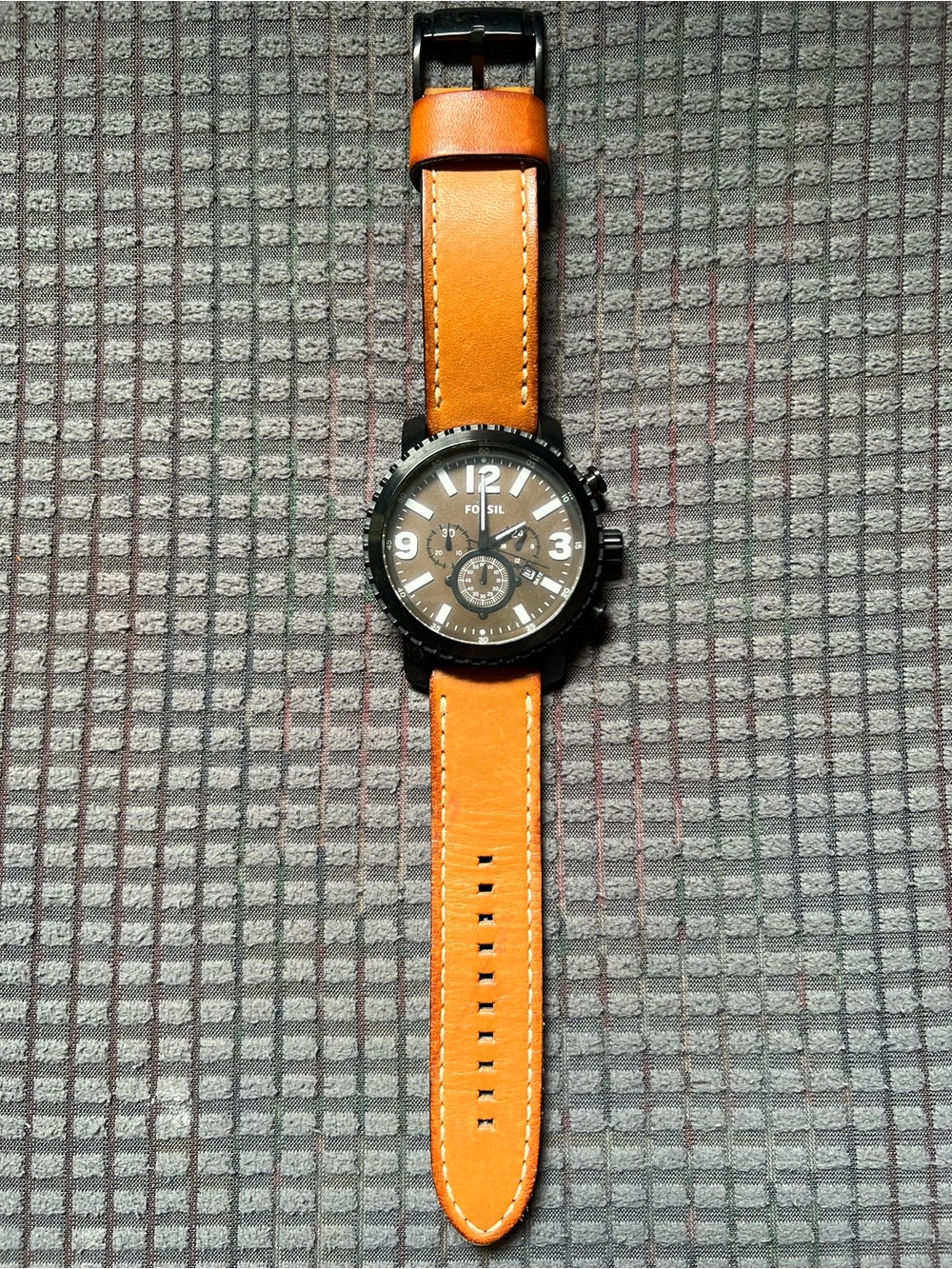 Fossil Men's Black Case Watch with Brown Leather Strap